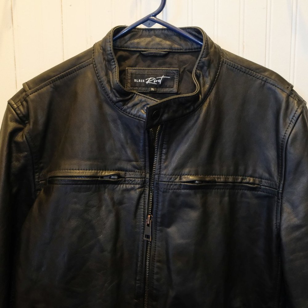 Black Rivet Genuine Leather Cafe Racer Jacket XL